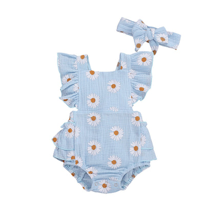 2Pcs Baby Girl Daisy Printed Off Shoulder Romper childrensterritory