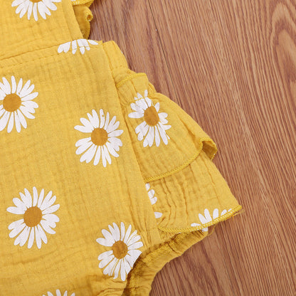 2Pcs Baby Girl Daisy Printed Off Shoulder Romper childrensterritory