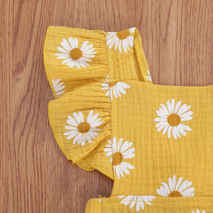 2Pcs Baby Girl Daisy Printed Off Shoulder Romper childrensterritory