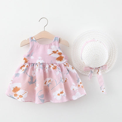 2Pcs Baby Girls Casual Floral Summer Dress+Hat childrensterritory