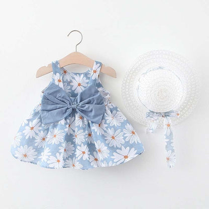 2Pcs Baby Girls Casual Floral Summer Dress+Hat childrensterritory