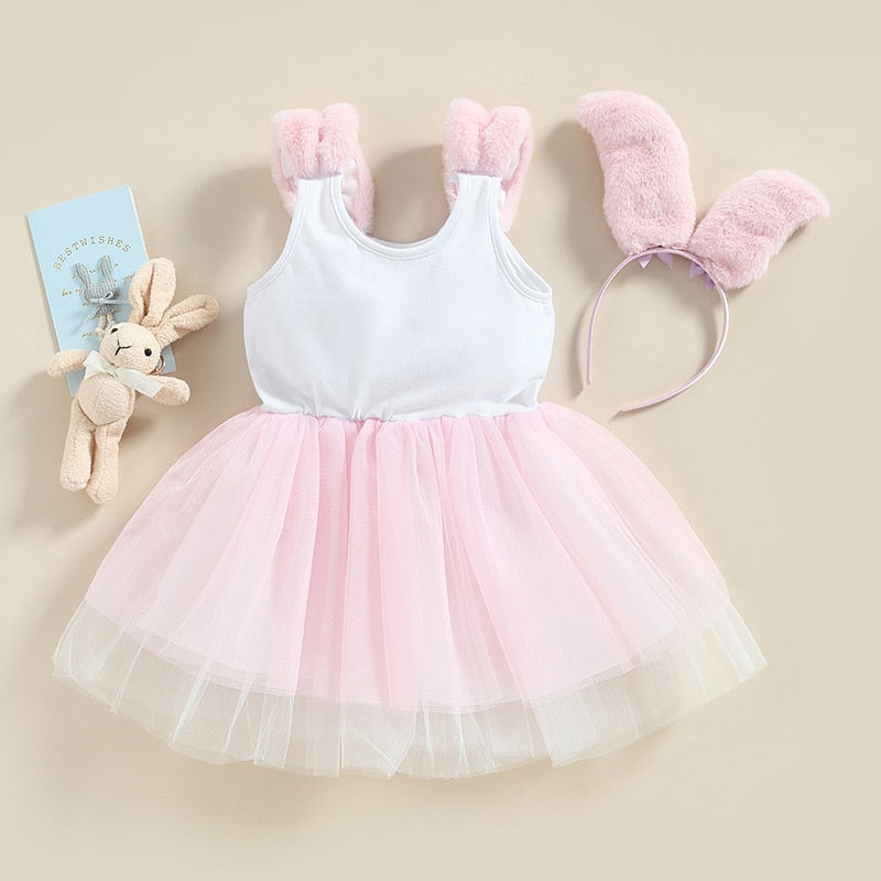 2Pcs Sleeveless Rabbits Printed Easter Dress for Infant Girls childrensterritory