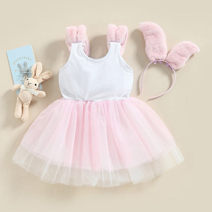 2Pcs Sleeveless Rabbits Printed Easter Dress for Infant Girls childrensterritory