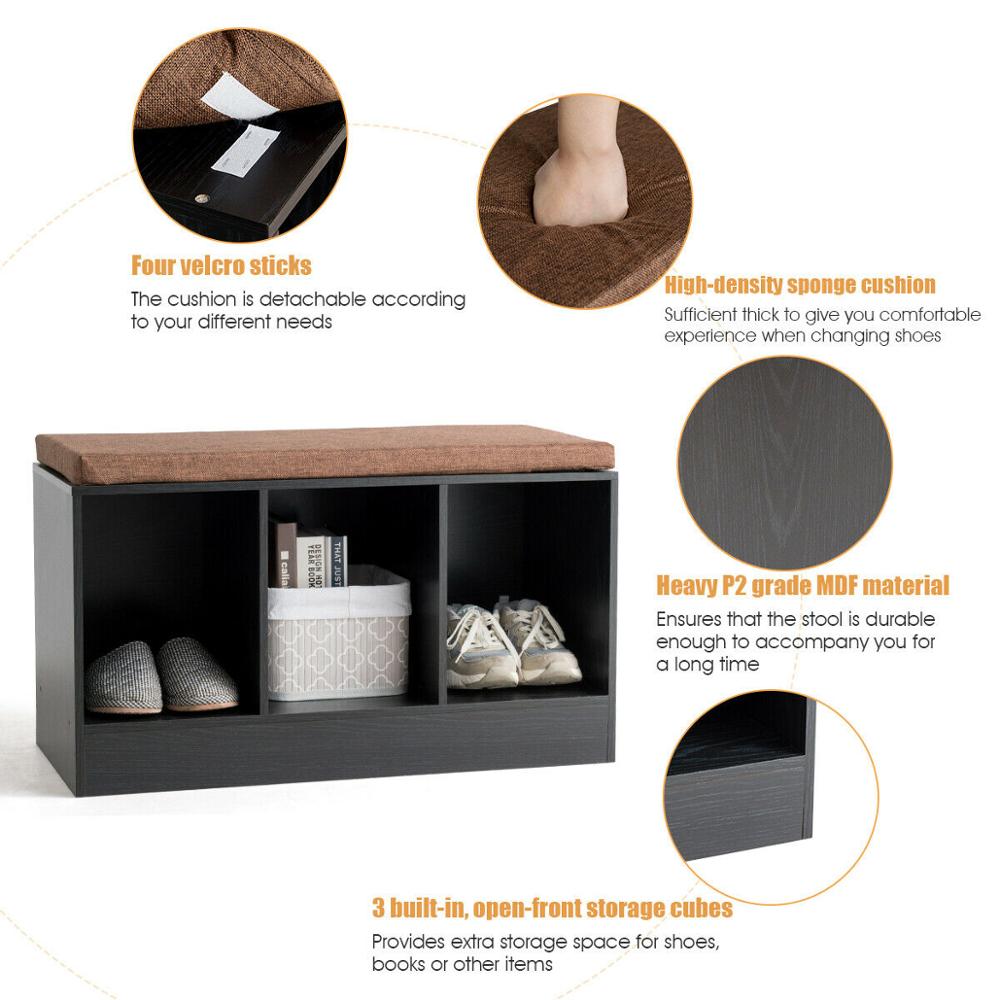 3-Cube Storage Box Organizer/Shoe Bench w/ Padded Cushion childrensterritory