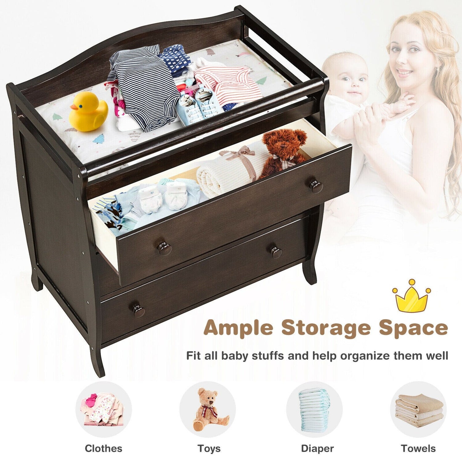 3 Drawer Baby Changing Table w/ Safety Belt childrensterritory
