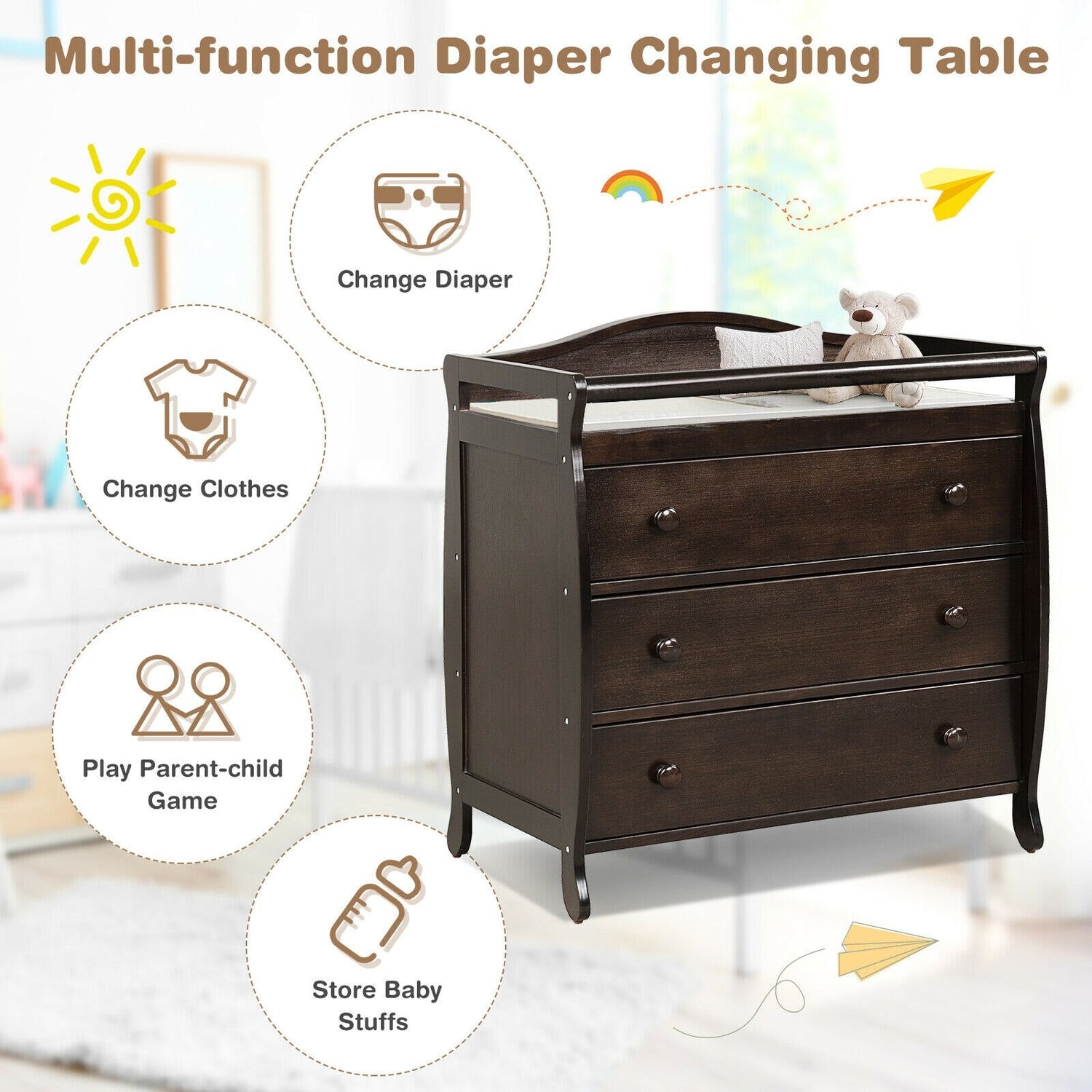3 Drawer Baby Changing Table w/ Safety Belt childrensterritory