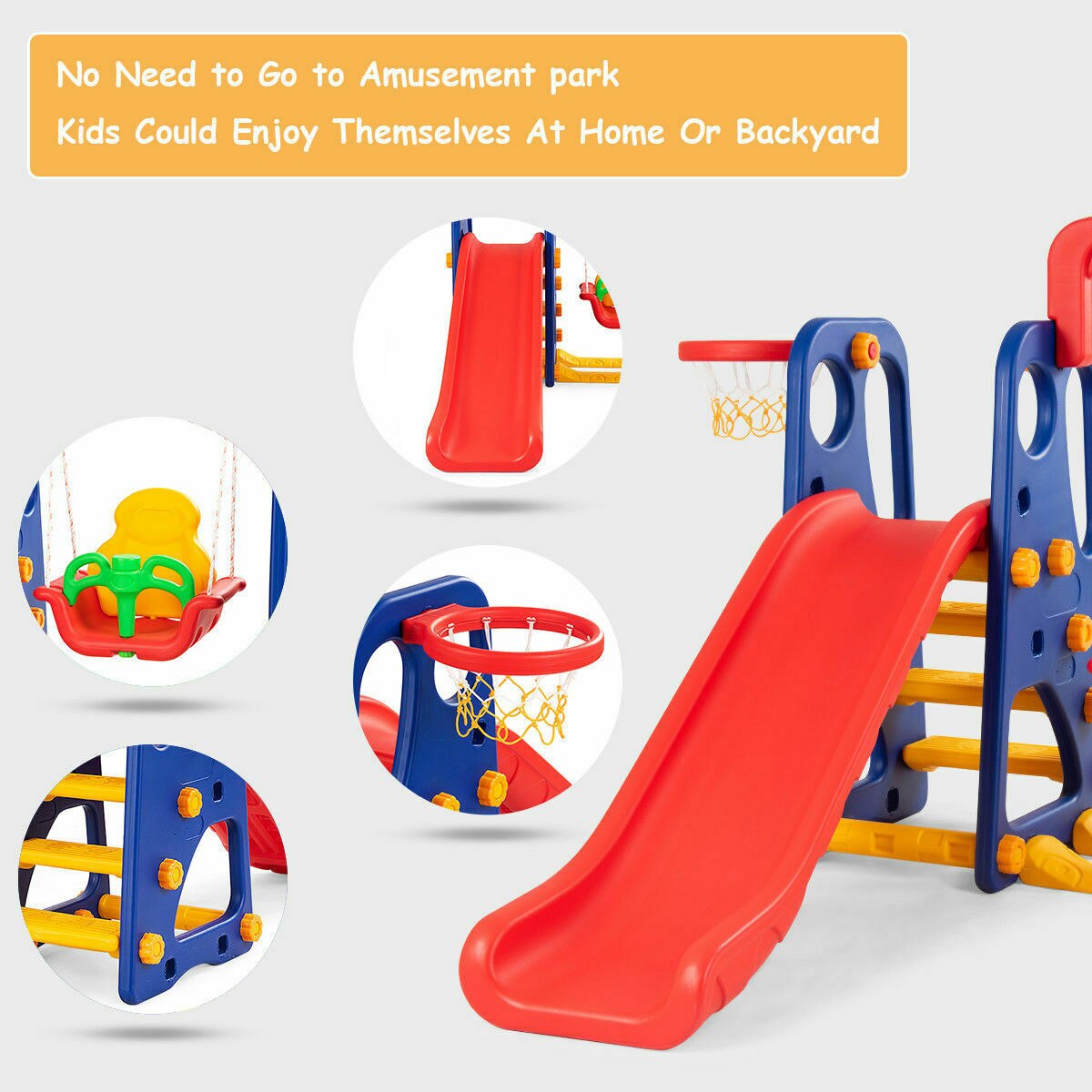 3-in-1 Children Climber Slide/Swing Seat/Basketball Hoop Playset childrensterritory