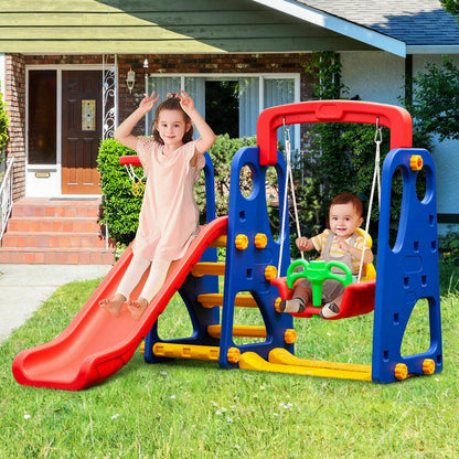 3-in-1 Children Climber Slide/Swing Seat/Basketball Hoop Playset childrensterritory