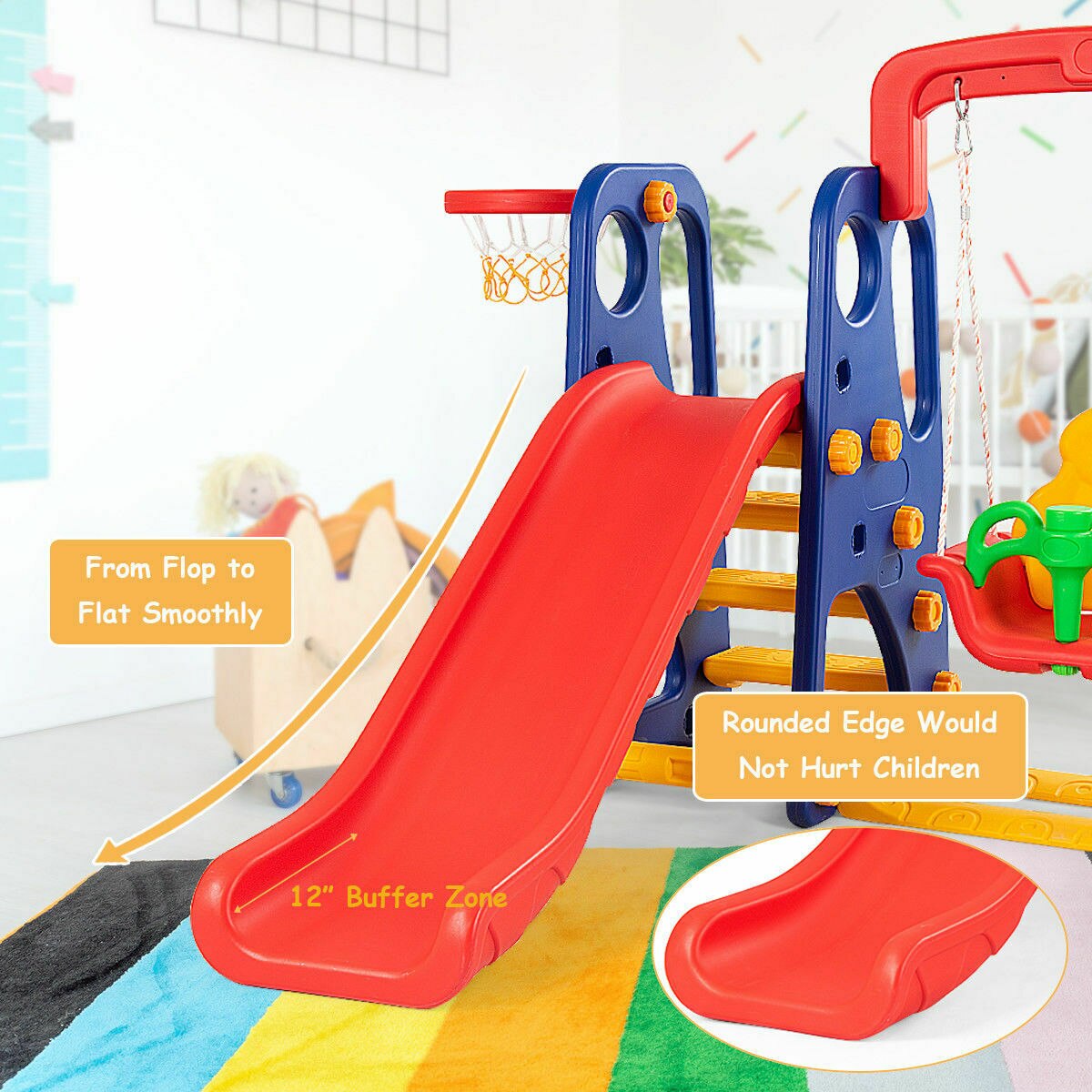 3-in-1 Children Climber Slide/Swing Seat/Basketball Hoop Playset childrensterritory