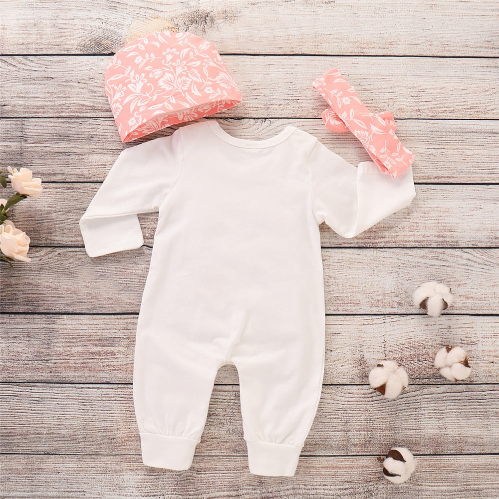 3Pcs Newborn Baby Girl Bodysuit +Hat +Headband Set childrensterritory