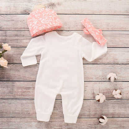 3Pcs Newborn Baby Girl Bodysuit +Hat +Headband Set childrensterritory