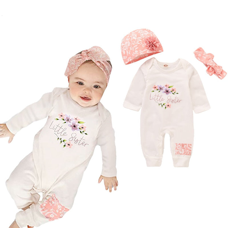 3Pcs Newborn Baby Girl Bodysuit +Hat +Headband Set childrensterritory