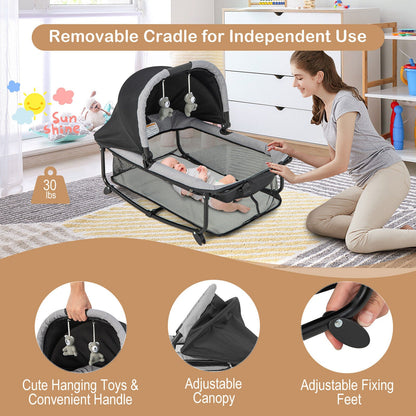 5-in-1 Baby Playard Nursery Center w/ Cradle &amp; Basket Storage childrensterritory
