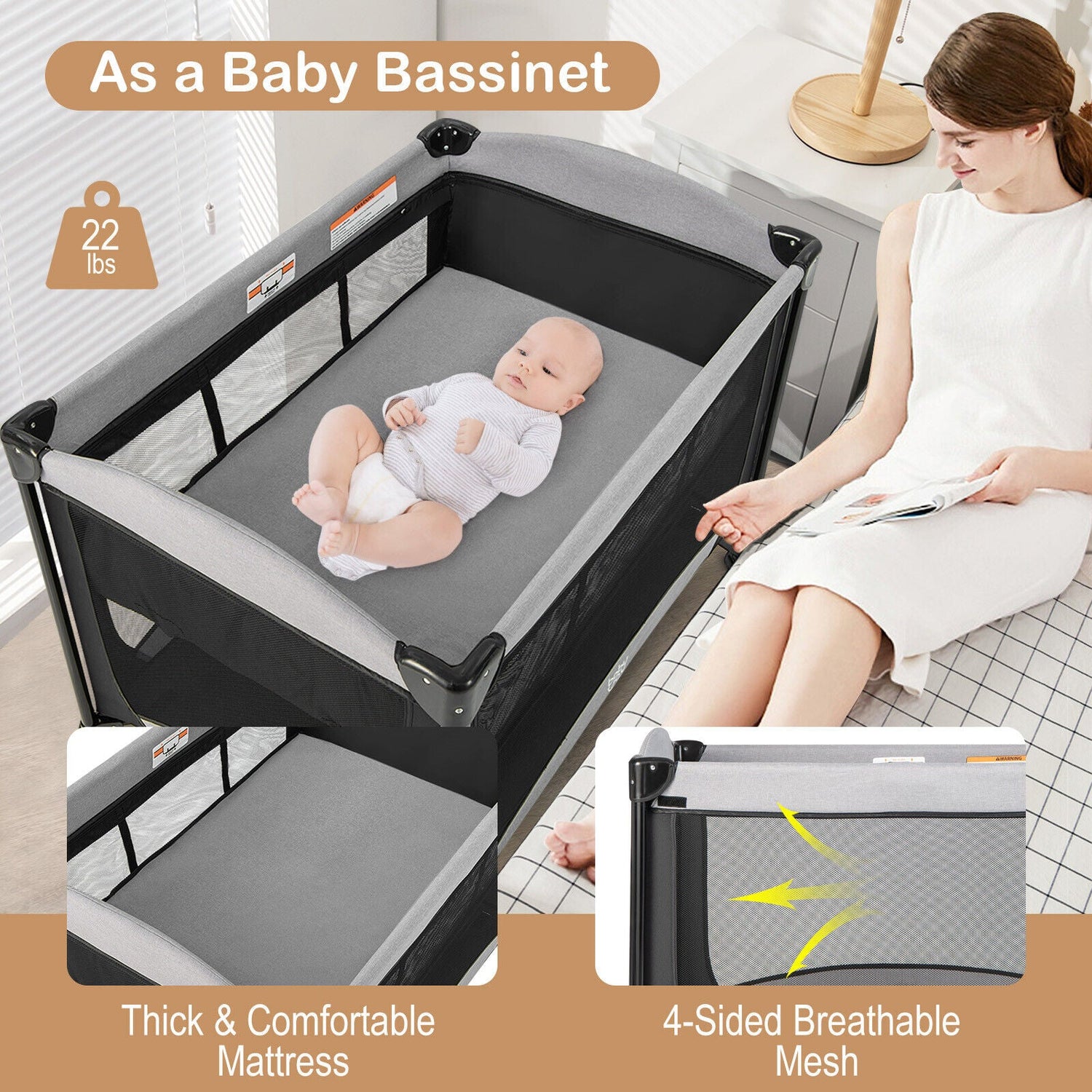 5-in-1 Baby Playard Nursery Center w/ Cradle &amp; Basket Storage childrensterritory