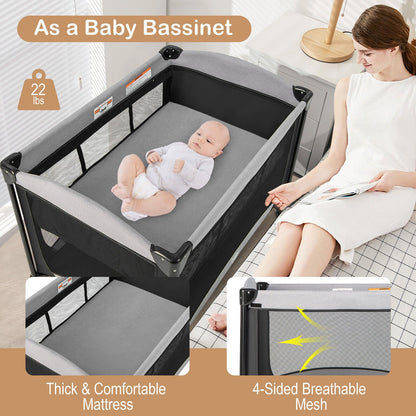 5-in-1 Baby Playard Nursery Center w/ Cradle &amp; Basket Storage childrensterritory