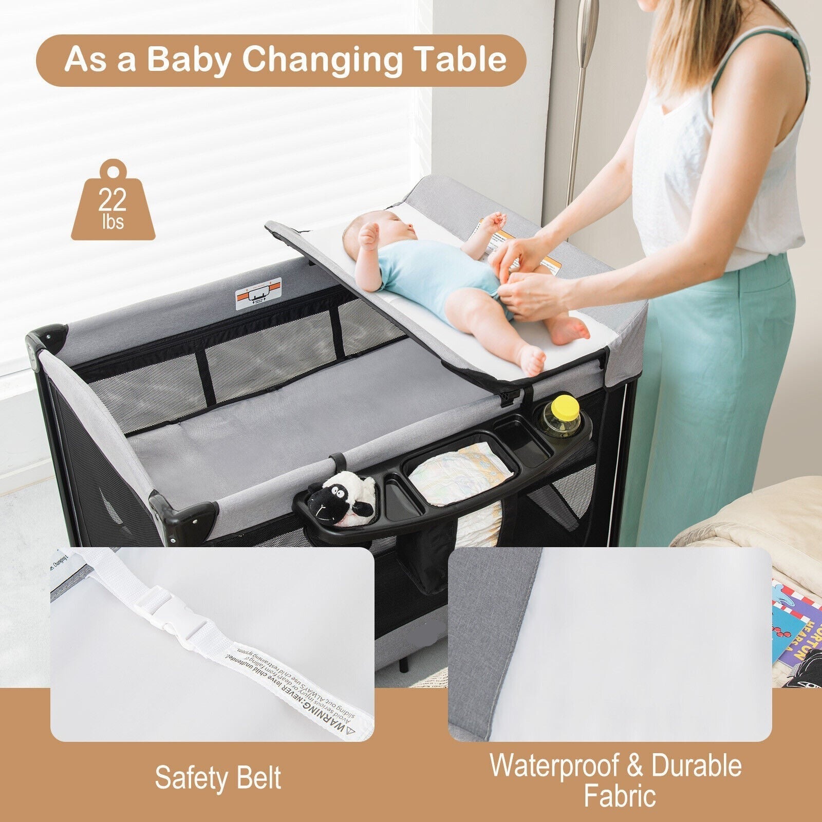 5-in-1 Baby Playard Nursery Center w/ Cradle &amp; Basket Storage childrensterritory
