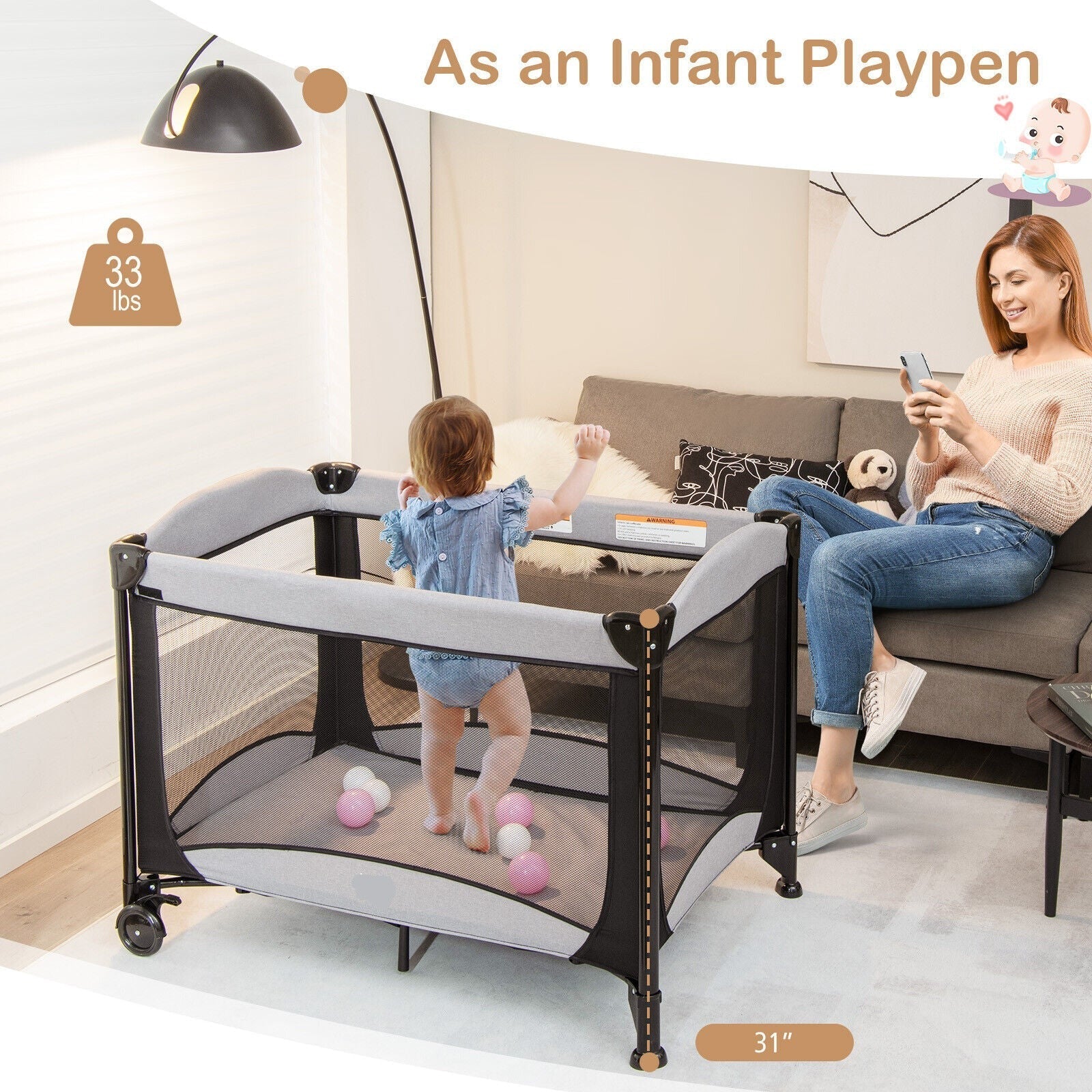 5-in-1 Baby Playard Nursery Center w/ Cradle &amp; Basket Storage childrensterritory