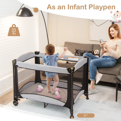 5-in-1 Baby Playard Nursery Center w/ Cradle &amp; Basket Storage childrensterritory