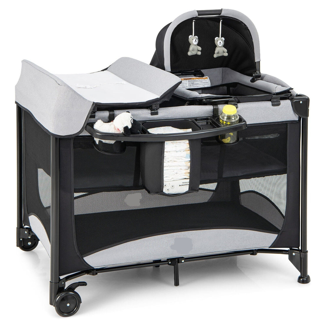 5-in-1 Baby Playard Nursery Center w/ Cradle &amp; Basket Storage childrensterritory