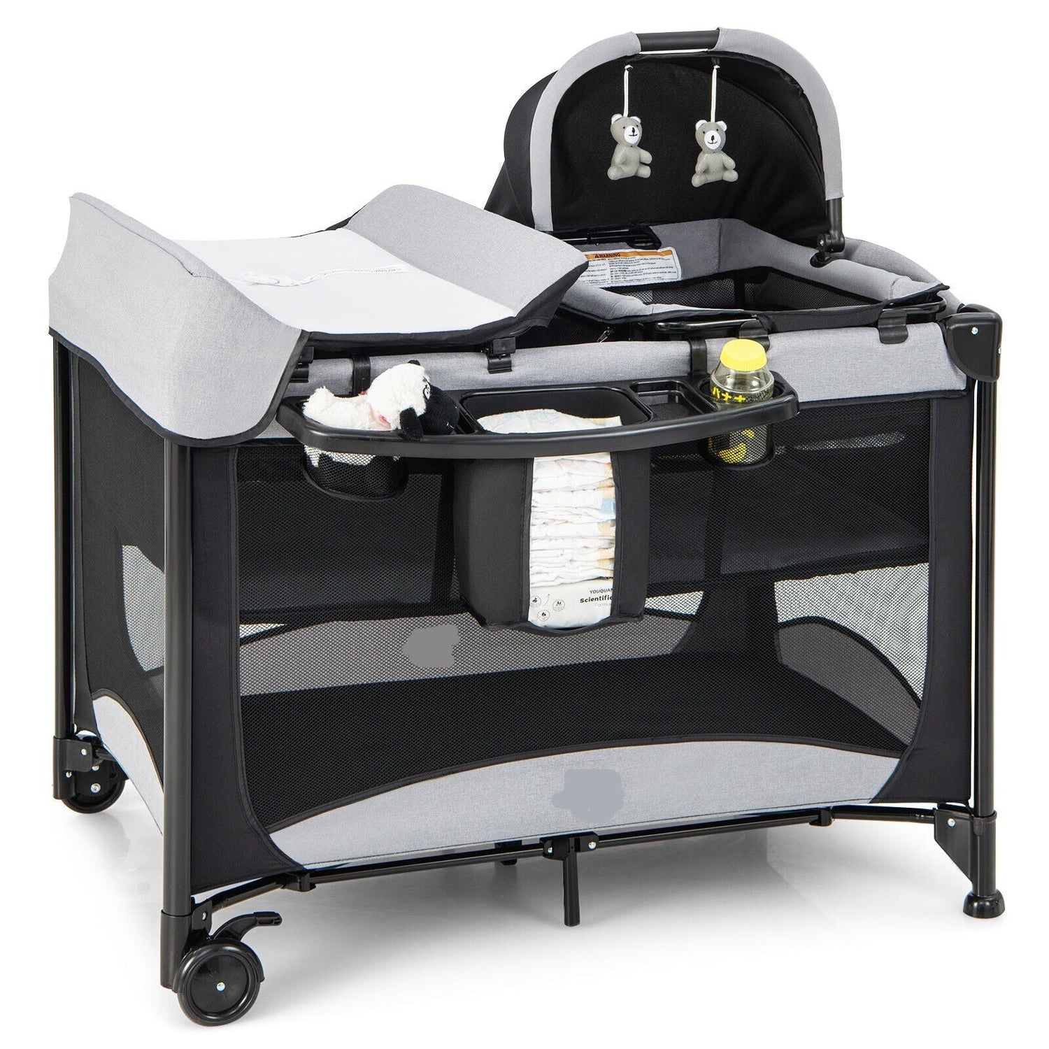 5-in-1 Baby Playard Nursery Center w/ Cradle &amp; Basket Storage childrensterritory
