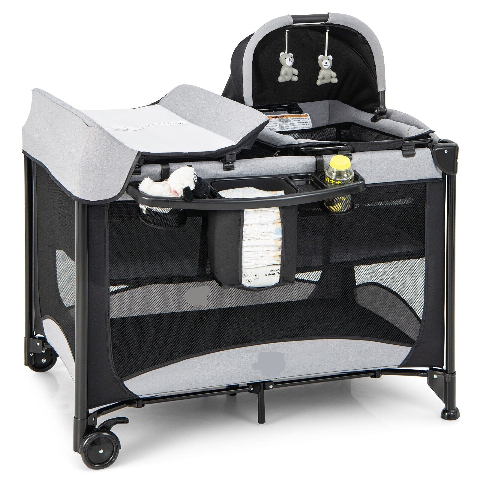 5-in-1 Baby Playard Nursery Center w/ Cradle &amp; Basket Storage childrensterritory