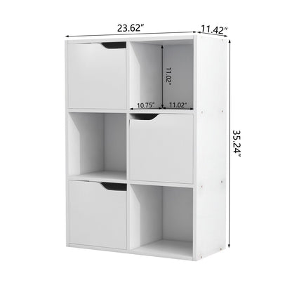 6 Cube Bookcase 3 Cabinets with Doors &amp; 3 Open childrensterritory