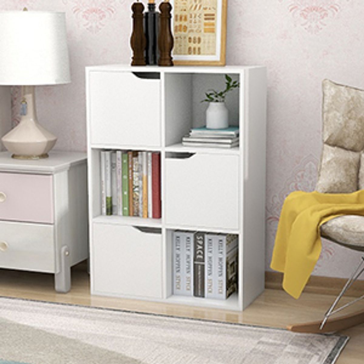 6 Cube Bookcase 3 Cabinets with Doors &amp; 3 Open childrensterritory