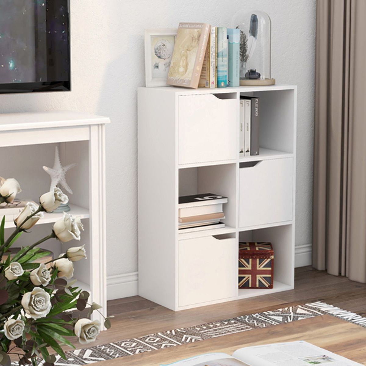 6 Cube Bookcase 3 Cabinets with Doors &amp; 3 Open childrensterritory