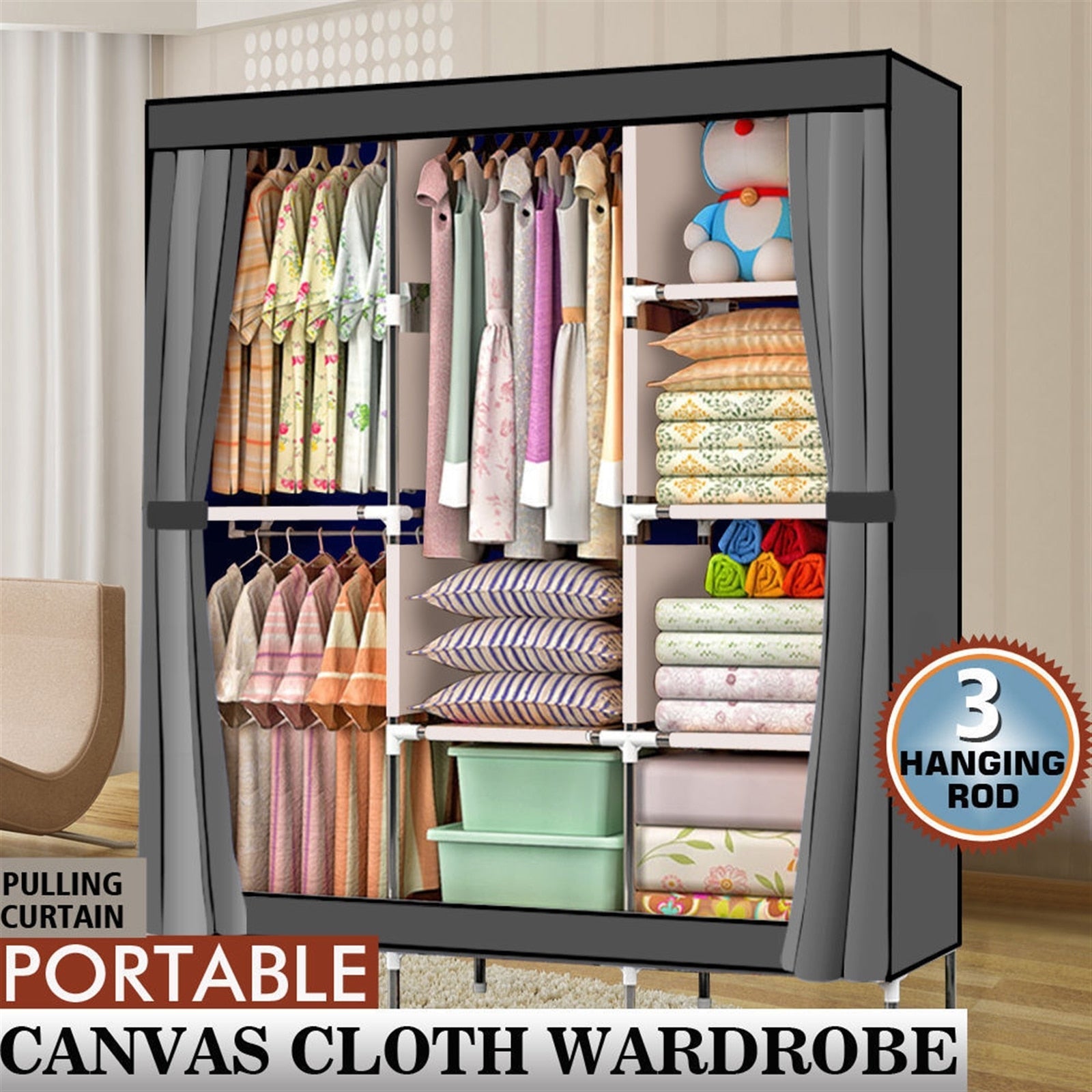71" Portable Storage Closet/Wardrobe with Shelf childrensterritory