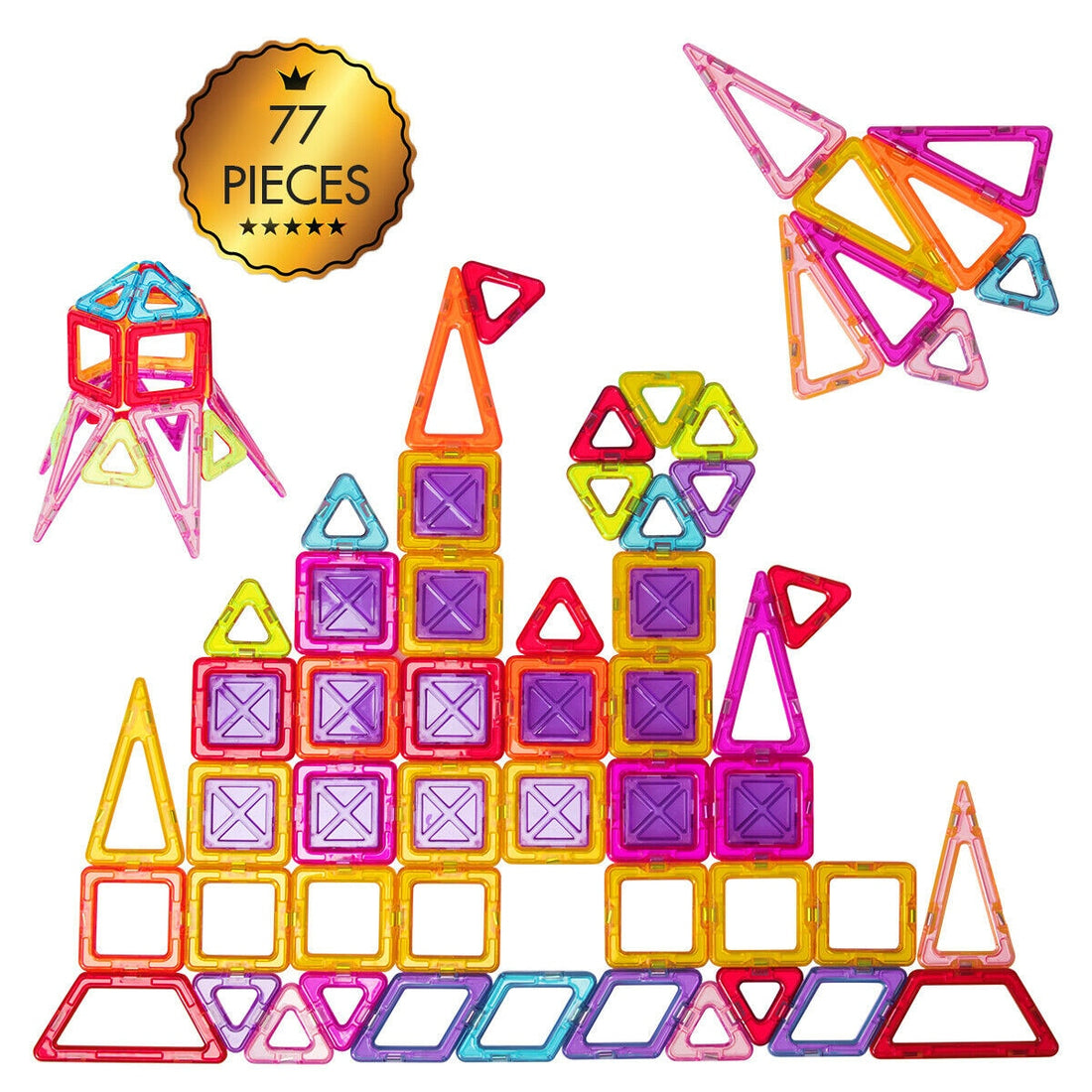 77 Pcs Kids Magnetic Tiles Building Blocks Set/Playboards childrensterritory