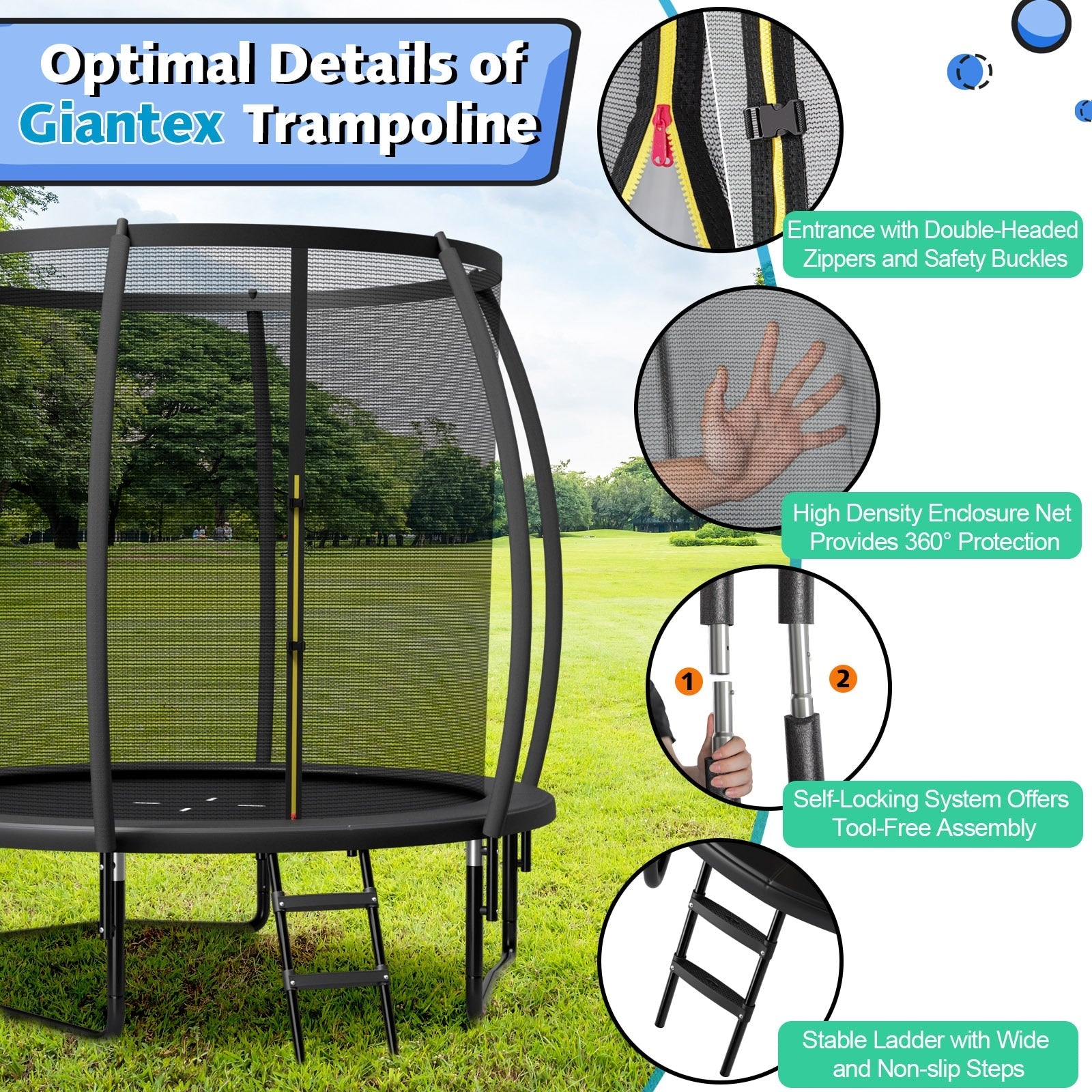 8-12FT Recreational Trampoline with Enclosure Net childrensterritory