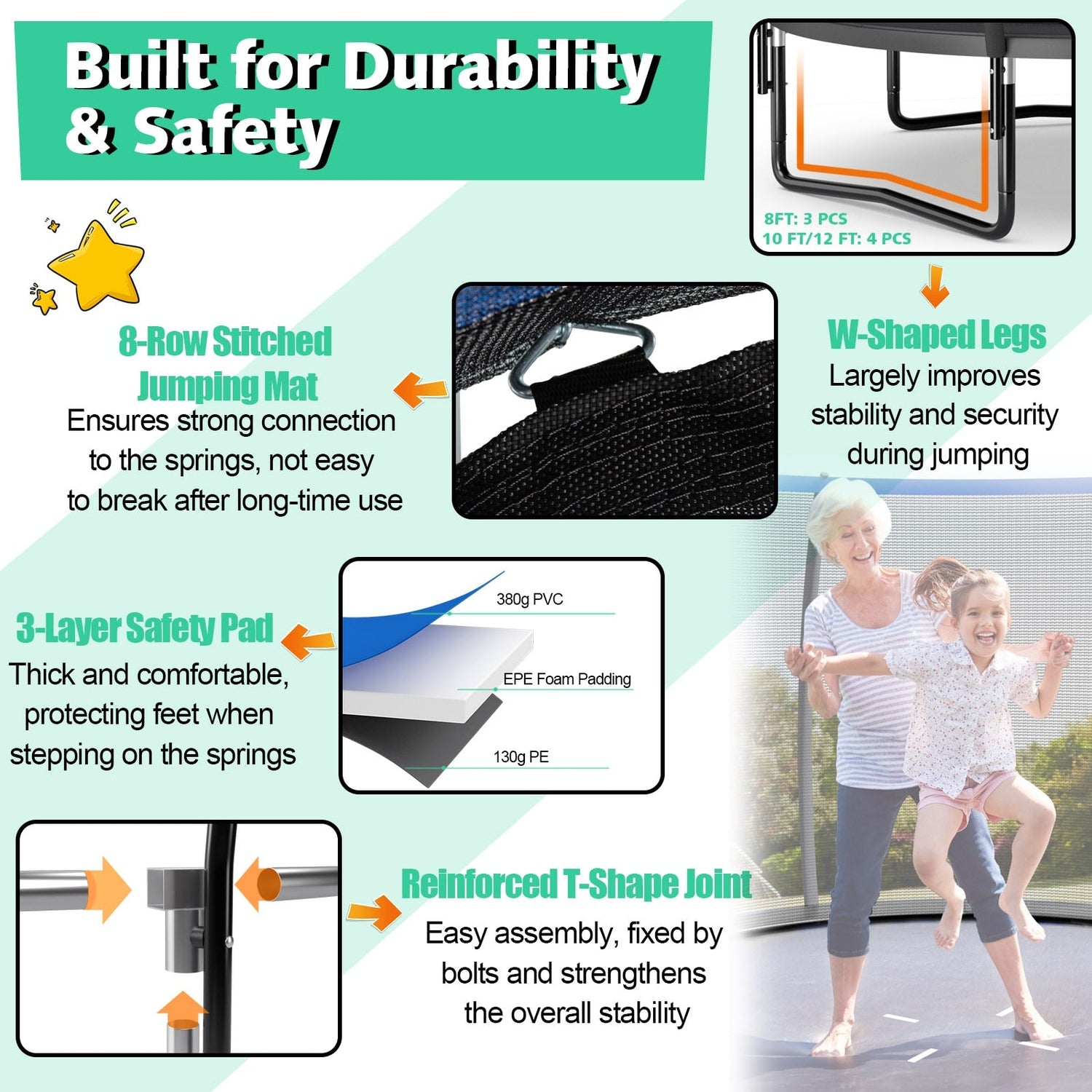 8-12FT Recreational Trampoline with Enclosure Net childrensterritory