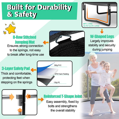 8-12FT Recreational Trampoline with Enclosure Net childrensterritory