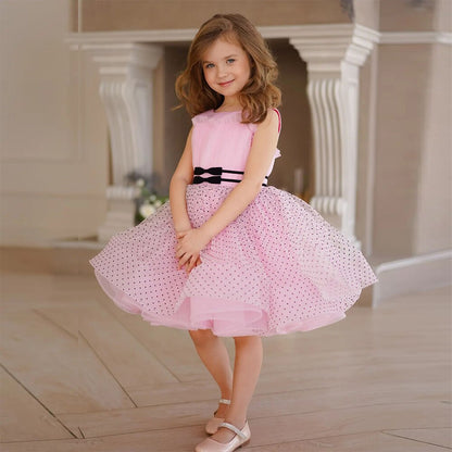 Kids Knee Length Pink Tulle Flower Girl Party Dress childrensterritory
