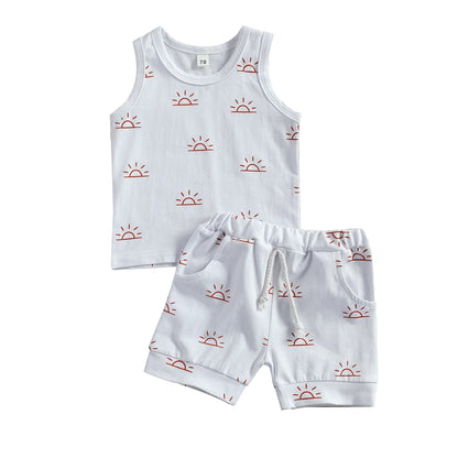 Baby Boy Girl Sun Print Sleeveless 2Pcs Clothes Sets childrensterritory