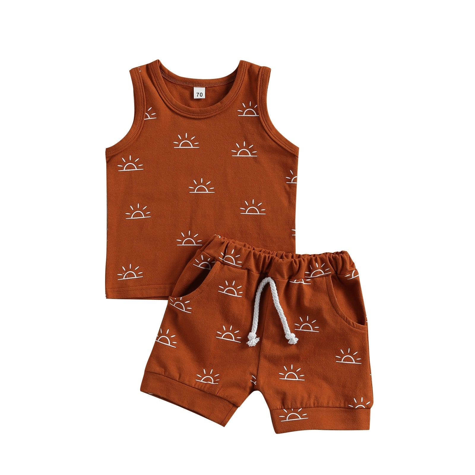 Baby Boy Girl Sun Print Sleeveless 2Pcs Clothes Sets childrensterritory