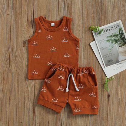 Baby Boy Girl Sun Print Sleeveless 2Pcs Clothes Sets childrensterritory