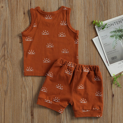 Baby Boy Girl Sun Print Sleeveless 2Pcs Clothes Sets childrensterritory