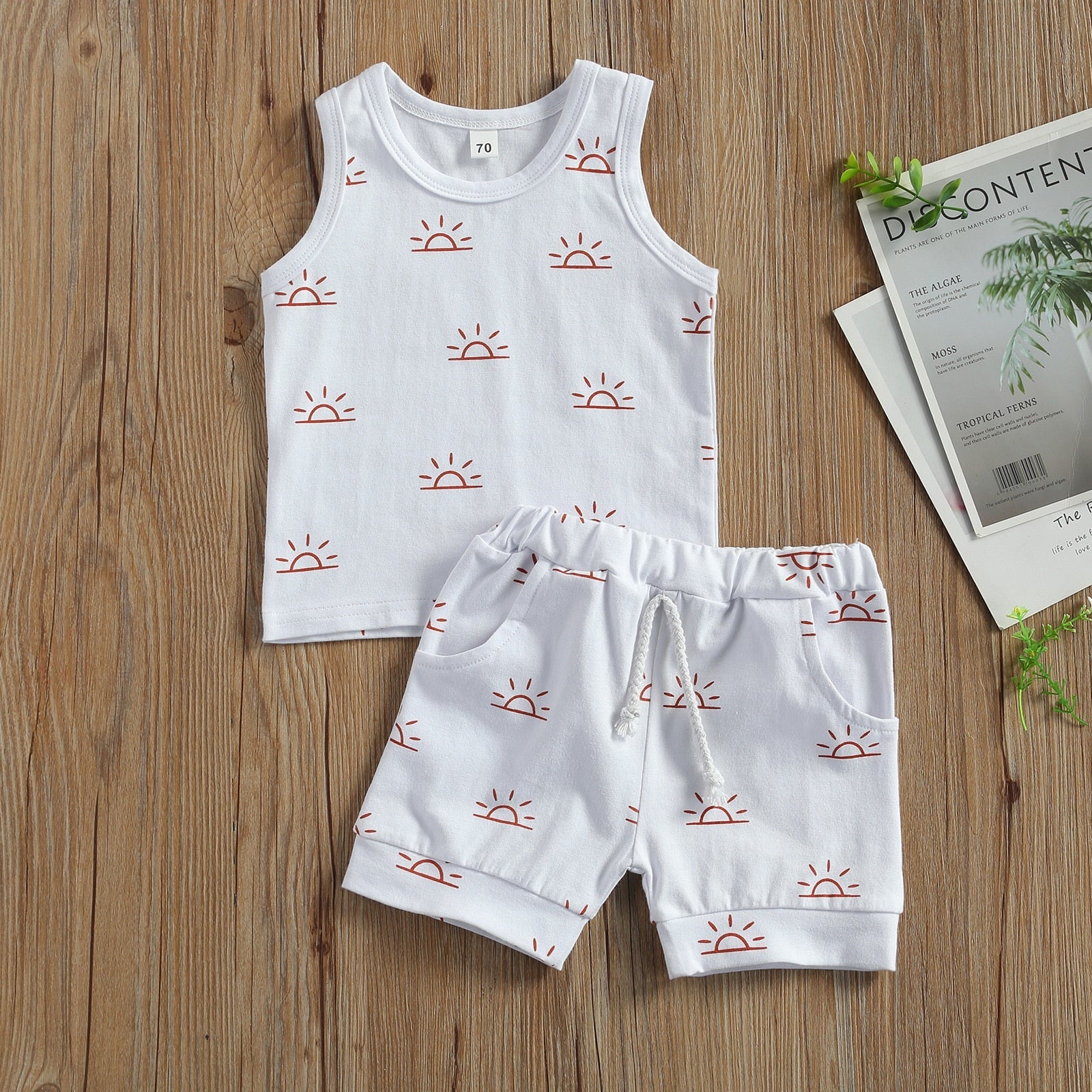 Baby Boy Girl Sun Print Sleeveless 2Pcs Clothes Sets childrensterritory