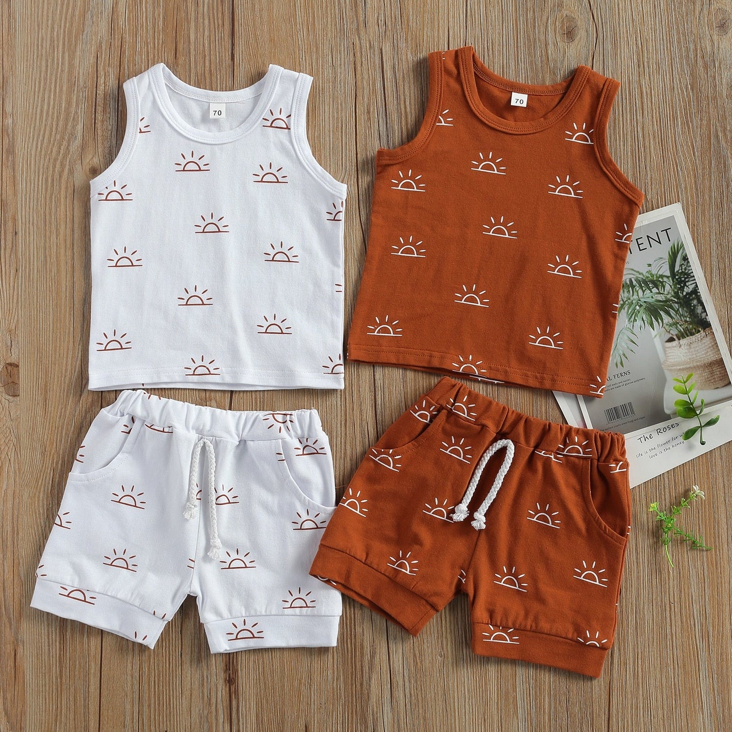 Baby Boy Girl Sun Print Sleeveless 2Pcs Clothes Sets childrensterritory