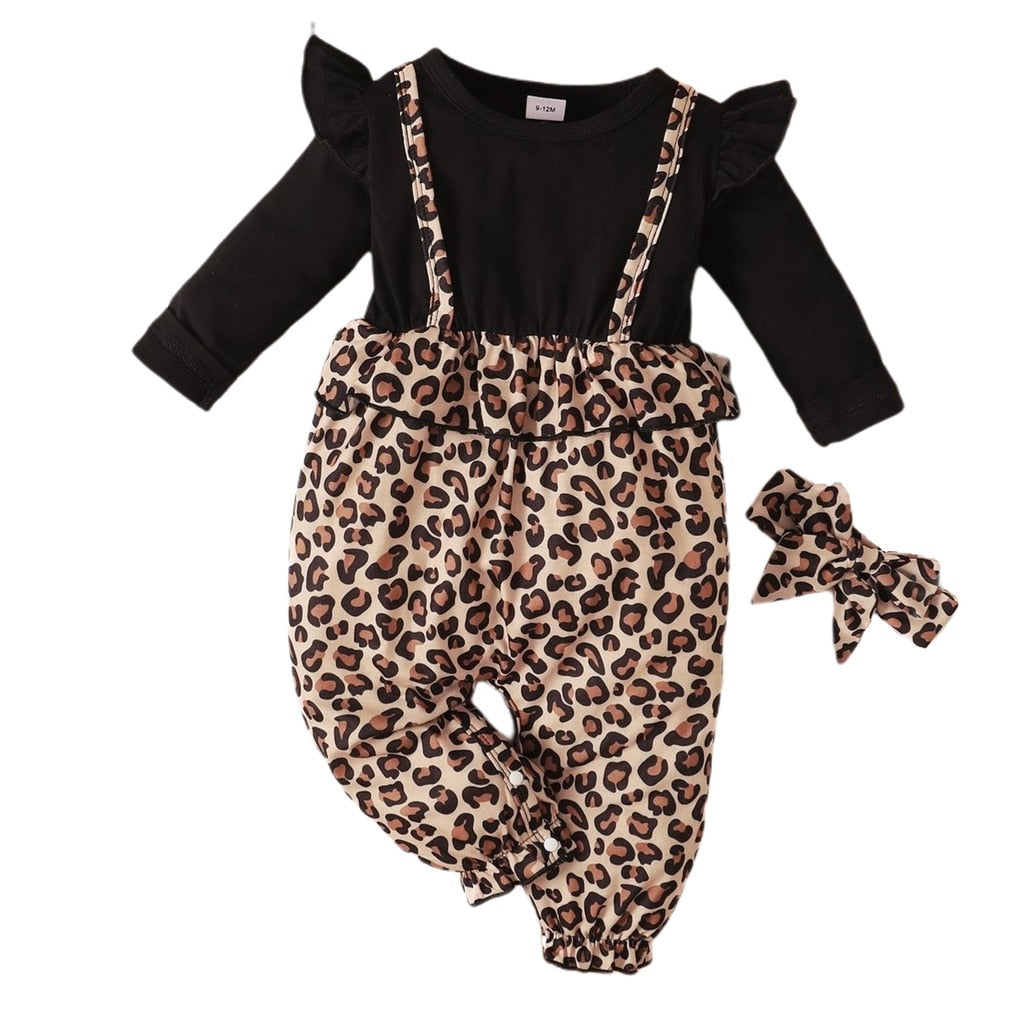 Baby Girl Leopard Print Romper &amp; Headband Set childrensterritory