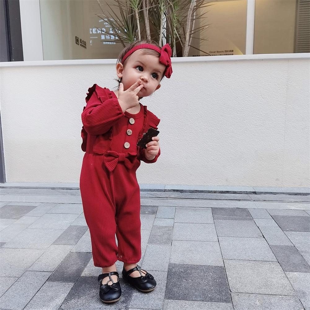 Baby Girl Long-sleeve Romper with Headband childrensterritory