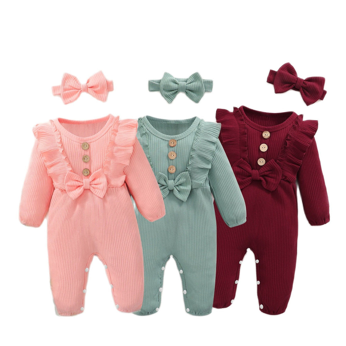 Baby Girl Long-sleeve Romper with Headband childrensterritory
