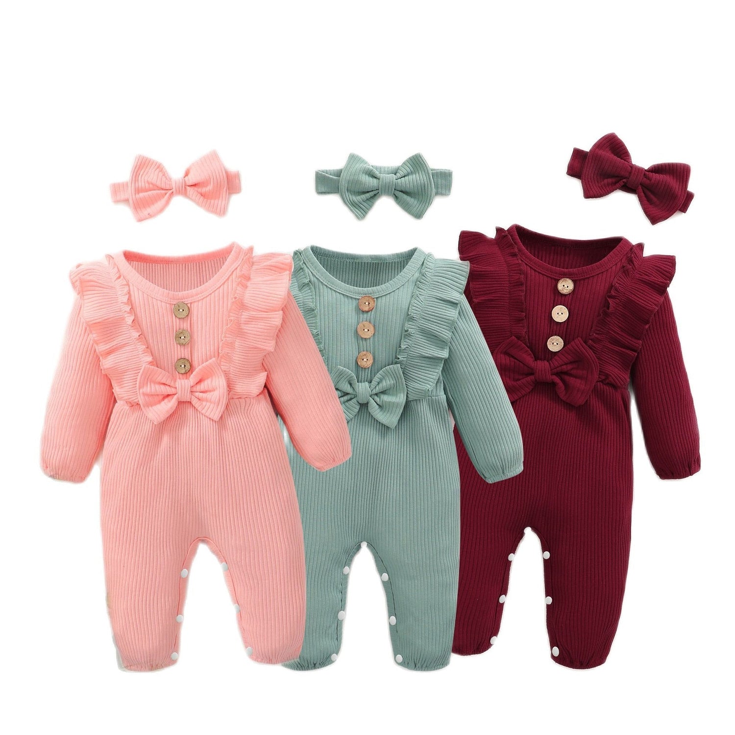 Baby Girl Long-sleeve Romper with Headband childrensterritory