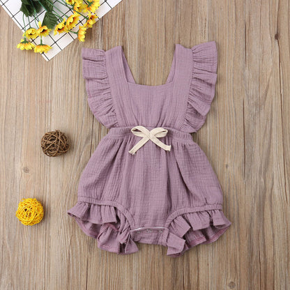 Baby Girl Ruffle Sleeveless Solid Color Romper childrensterritory