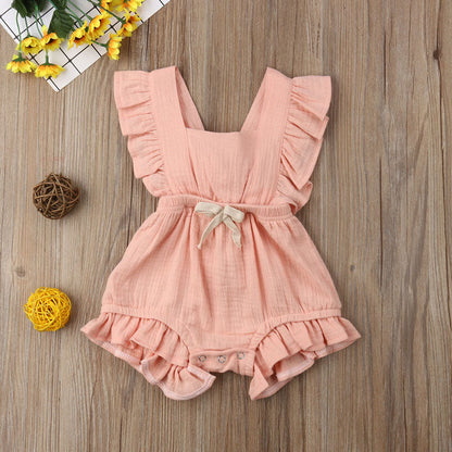 Baby Girl Ruffle Sleeveless Solid Color Romper childrensterritory