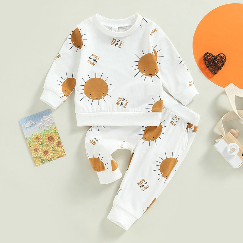 Baby Girl/Boy 2Pcs Long Sleeve Sun Print Outfit Set childrensterritory
