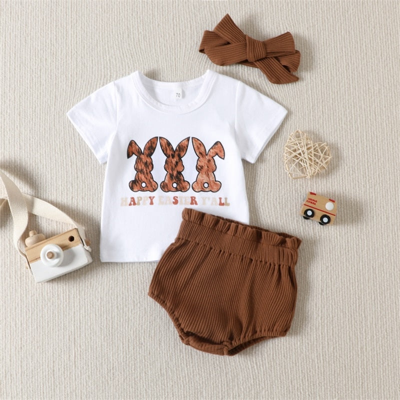 Baby Girls Easter Rabbit Print T-shirt &amp; Shorts Set childrensterritory