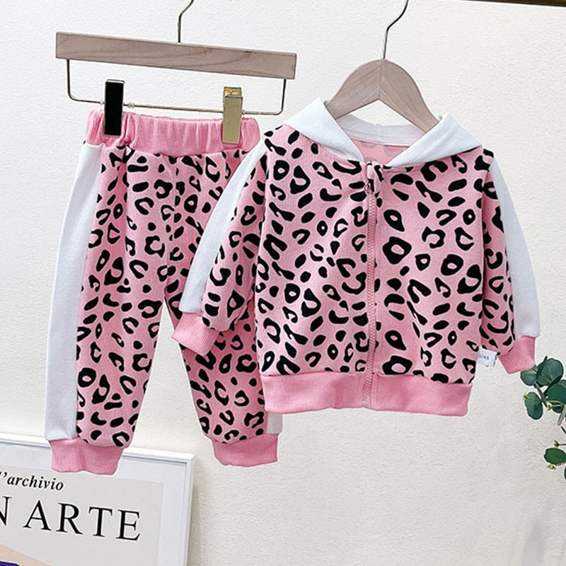 Baby Girls Leopard Print Tracksuit Sets childrensterritory