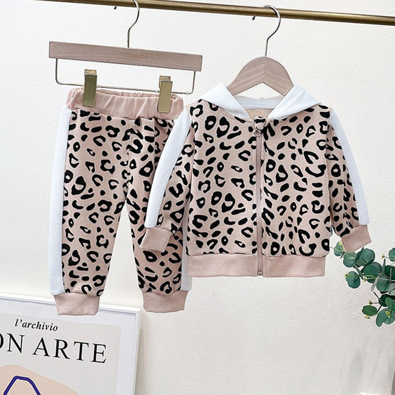 Baby Girls Leopard Print Tracksuit Sets childrensterritory